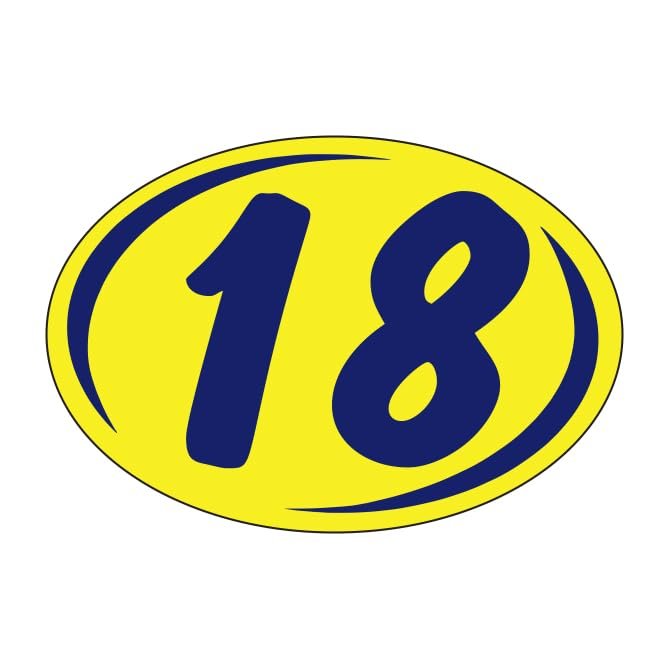 2018 Round Year Window Stickers 8" x 5.5" Blue on Yellow Vinyl - 36 Pack