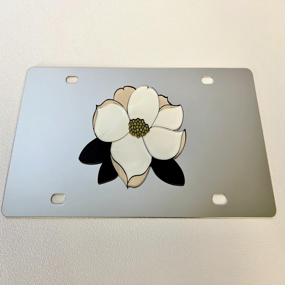 Eurosport Daytona- Compatible with -, Magnolia Flower - Stainlesss Steel License Plate