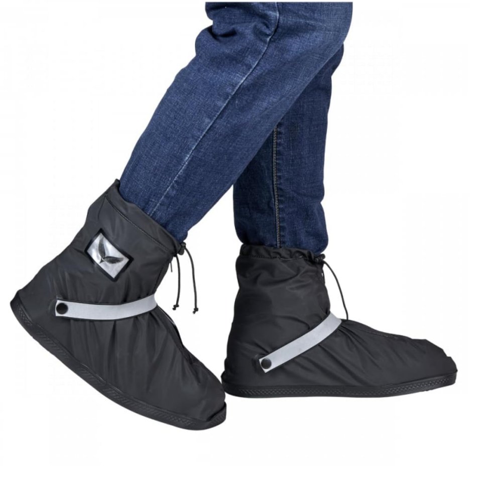 RiderVibe Waterproof Rain Cover Boot Non-Slip Shoe Covers with Zipper and Reflector Heavy Duty Reusable Rain Boots for Men Women (Black-Short Style, XXL)