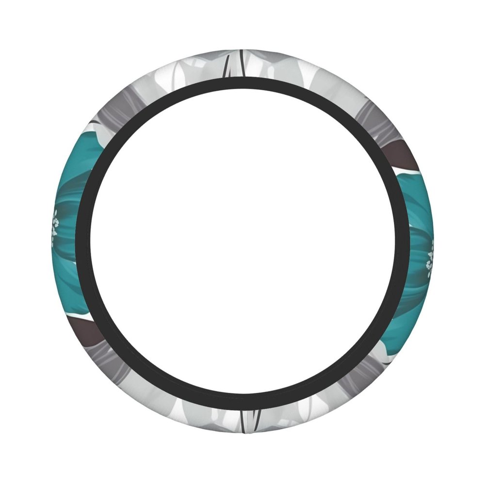 OUSIKA Teal Grey and White Floral Print Steering Wheel Cover Non-Slip Car Steering Wheel Covers Neoprene Elastic Car Steering Wheel Protector Cover Universal 15 Inch for Car Accessories, Black