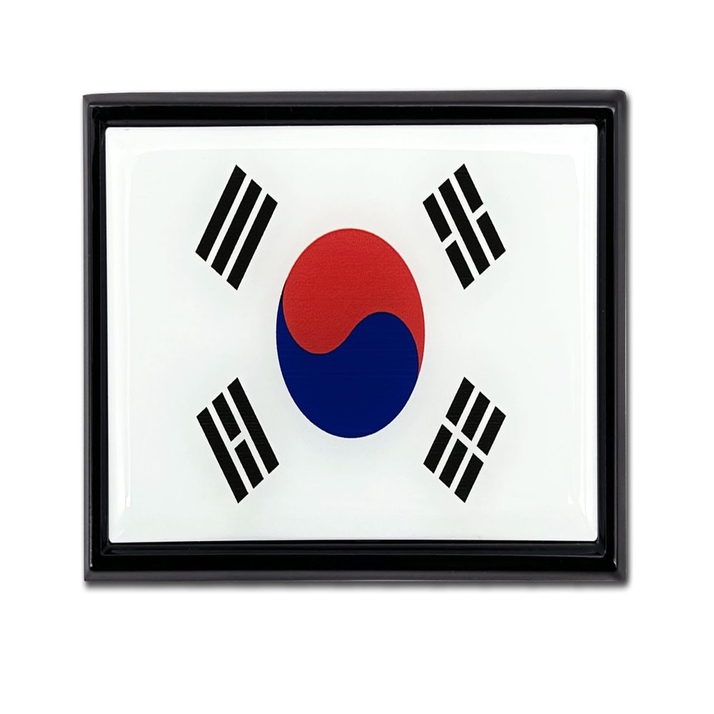 Elektroplate Premium South Korea Flag All Metal Black Frame Chrome Emblem for Cars, Trucks, and All Auto | Universal Fit at 2.5" x 3.8" | Weatherproof