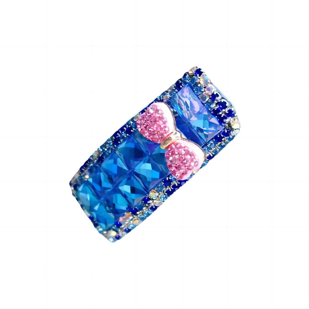 LXQTAO Fashionable Studded Sun Visor Clip Multi-Functional Car Glasses Holder for Sunglasses, Eyeglasses, Cards, and Bills Sunglasses Holder for Car Visor (Brilliant Blue + Pink Bow Knot)