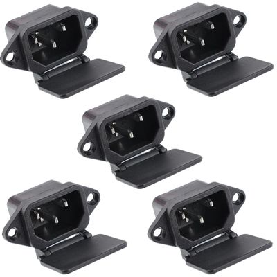 GANASOME 5 Pcs IEC 320 C14 Panel Mount Power Connector Socket - AC 250V 10A, 3 Terminals with Spring Cover for Lab, Fitness & Industrial Automation Equipment