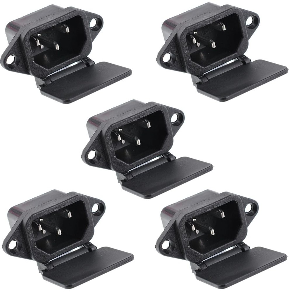 GANASOME 5 Pcs IEC 320 C14 Panel Mount Power Connector Socket - AC 250V 10A, 3 Terminals with Spring Cover for Lab, Fitness & Industrial Automation Equipment