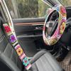 YDMZZB Crochet Galsang Flower Car Steering Wheel Covers,Car Interior Accessories Decorations (B,Steering Wheel Cover+2 Belt Cover) view 1