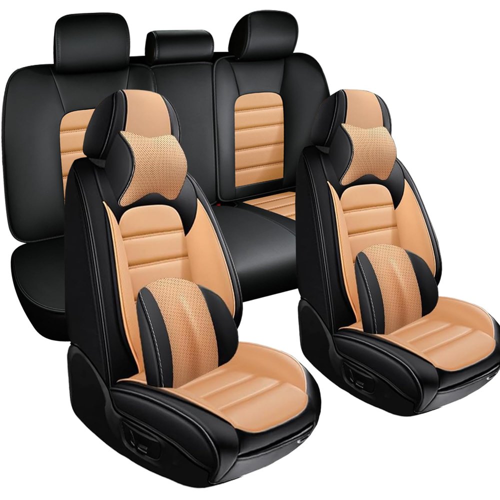 SOUIPA Leather Seat Covers for VW Taos 2022-2024,Luxury Car Seat Covers Full Set,Waterproof Seat Protectors Auto Seat Covers,Soft Interior Cover Seats for Cars(Black and Orange)
