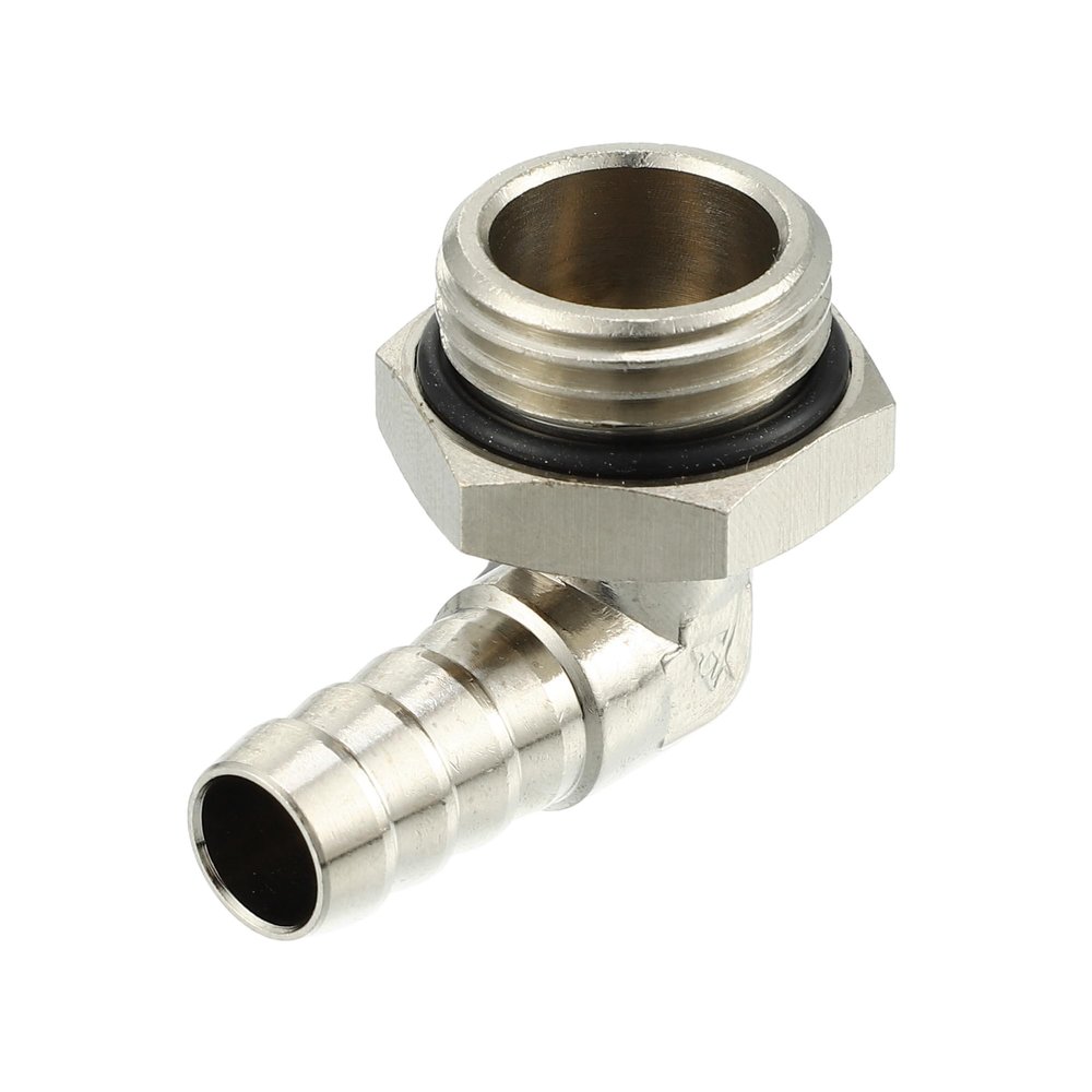 Motoforti Universal Car 90 Degree Brass Fitting Hose Adapter, Hose Fitting, 10mm 3/8" Barb to Male G1/2" BSP BSPT, Durable, Brass, Silver Tone
