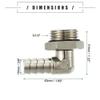 Motoforti Universal Car 90 Degree Brass Fitting Hose Adapter, Hose Fitting, 10mm 3/8" Barb to Male G1/2" BSP BSPT, Durable, Brass, Silver Tone view 3