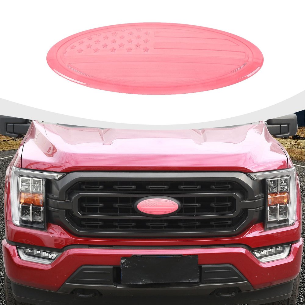 RAZPOY for F150 Emblem Cover, 9.45Inch Front Grille Rear Tailgate Overlay Badge Emblem Decal Trim Fit for Ford F150 2015-2024, USA Flag Pink