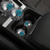 Teal Gray Rose Print Car Cup Holder Coasters 2 Pack Insert Drinks Car Coasters Anti Slip Absorbent Cup Holder Pad for Women Men Round Auto Cup Mat for Most Car Interior Accessories view 1