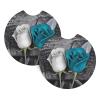 Teal Gray Rose Print Car Cup Holder Coasters 2 Pack Insert Drinks Car Coasters Anti Slip Absorbent Cup Holder Pad for Women Men Round Auto Cup Mat for Most Car Interior Accessories view 2
