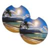 Hawaii Beach Print Car Cup Holder Coasters 2 Pack Insert Drinks Car Coasters Anti Slip Absorbent Cup Holder Pad for Women Men Round Auto Cup Mat for Most Car Interior Accessories view 2