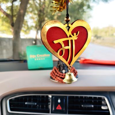 Jiyu Creation Hanger/Maa with Red Background/Car Dream Catcher/Car Front Mirror Hanging Accessories / 3D Design (Red, Wooden)