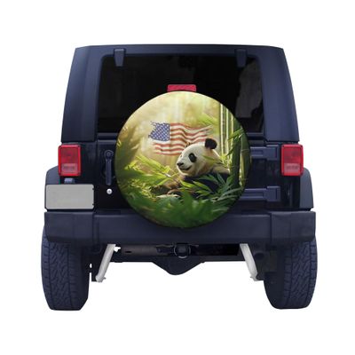Panda American Flag Spare Tire Cover, Wheel Protectors Weatherproof Universal, Wheel Cover Fit for Many Vehicle 27" 28" 29" 30" 32" 34"