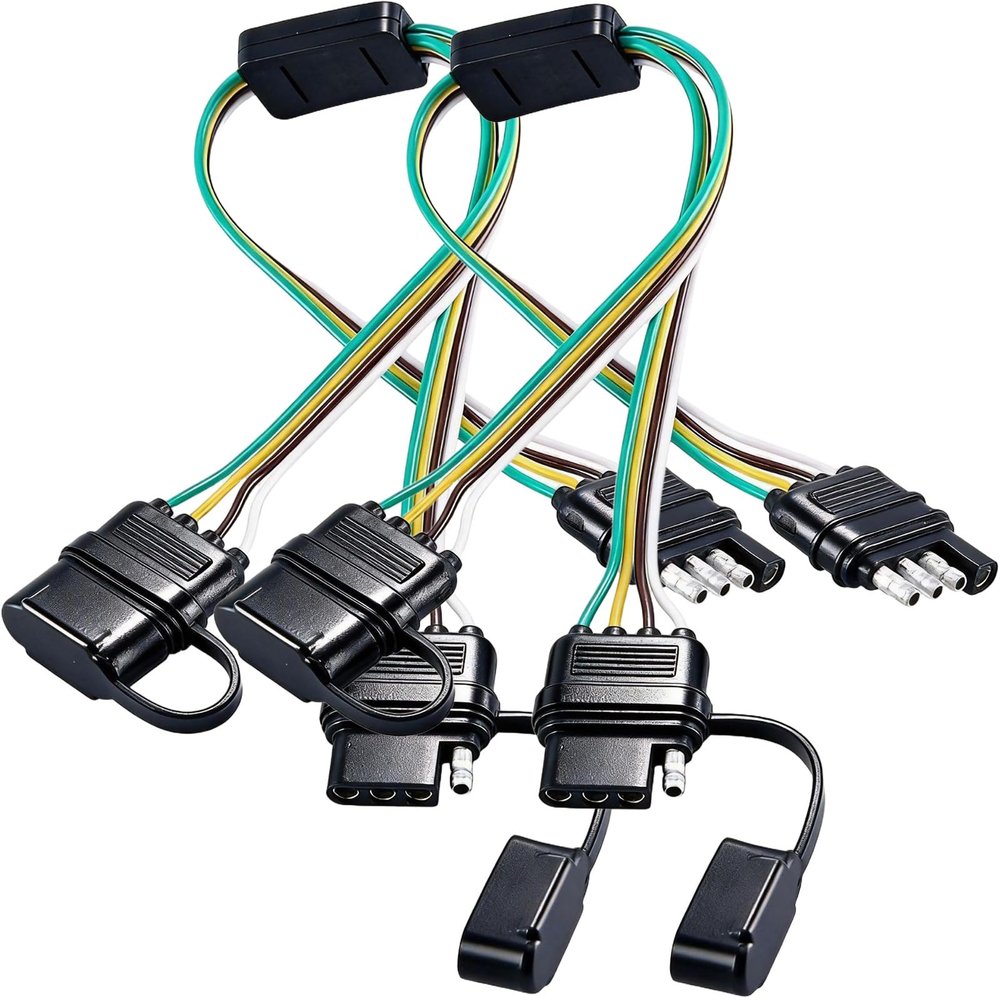 NEWSUN 2 Sets Universal 4-Way Flat Y-Splitter Plug for Tailgate Light Bars & Trailer Lights,Plug & Play Adapter Extension Harness Wiring Plug 4 Pin Connectors, with Waterproof Cap
