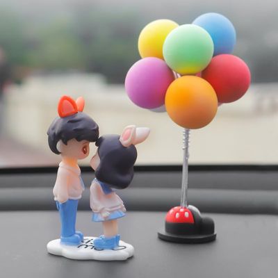 Cute Cartoon Couples Action Car Decoration - Couple Ornaments for Car Interior, 1 Pair+Balloon 02