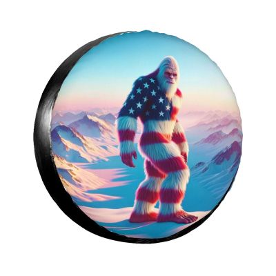 3D Bigfoot America Flag Spare Tire Cover, Wheel Covers Tire Protector Water-Resistant Dust-Proof Universal Fit for Rv Spare Tire Cover Trailer SUV Camper Vehicle 14"