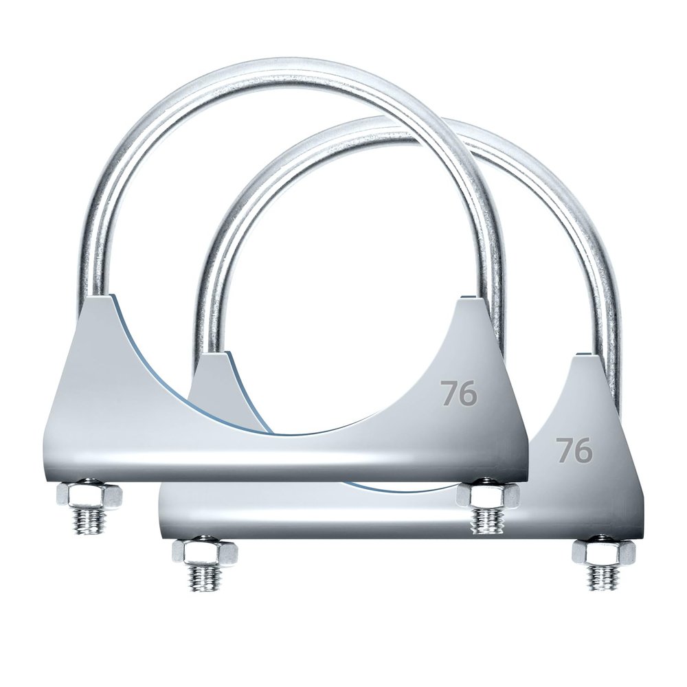 Glarks 2Pcs 304 Stainless Steel Exhaust U-Clamps 76MM (3in) Muffler Exhaust Clamps U-Bolt Clamps Design with Saddle Flange for Exhaust Tail Pipe