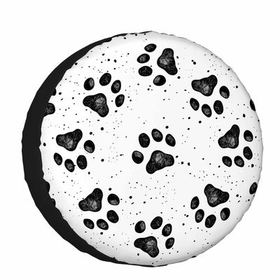 Dog Paw Prints Texture Spare Tire Cover Composed Black and White Wheel Covers for RV Tires Camper Tire Case Protectors for Trailer Rv SUV Truck Travel Trailer 15 in