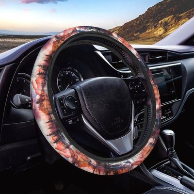 Uskorhein Forest Mountian Watercolor Painting Car Steering Wheel Cover Universal Wash Drawing Pattern Fit Most Cars Automotive Steering Wheel Cover Interior Accessories,Anti-Slip