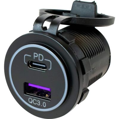 MotorCart Basics Sea-Dog USB 3.0 & USB-C Power Socket w/Out Light, Black