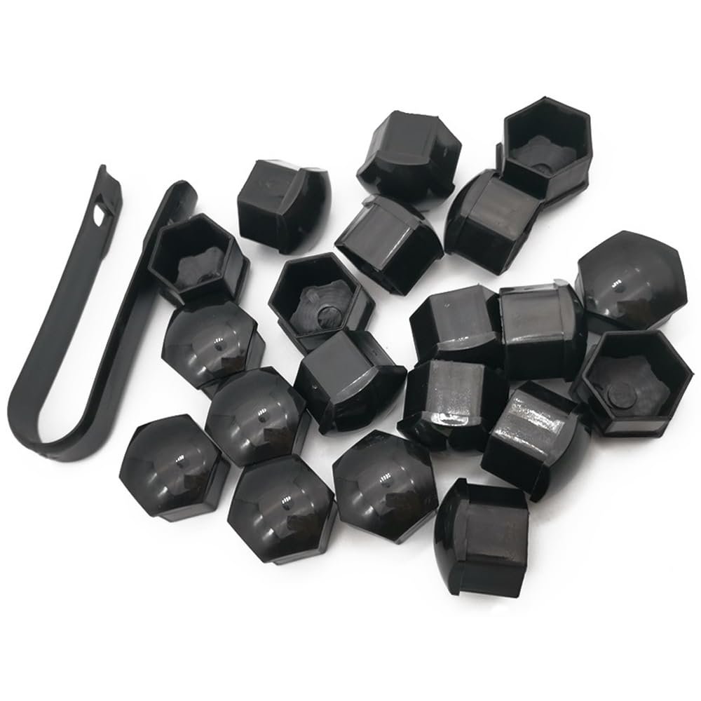 QPINGH 20PCS Car Wheel Nut Caps, 19mm Universal Lug Nut Covers Bolt Caps, Auto Hub Screw Protector with Remover Tool, Black