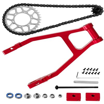 hopsupRC Upgrades Parts Manganese Steel Roller Chain&Rear Swing Arm& Rear Hub Chain Sprocket Gears&Steel Front Sprocket for L0Si 1/4 Promoto-MX Motorcycle RTR FXR,Red with Silver