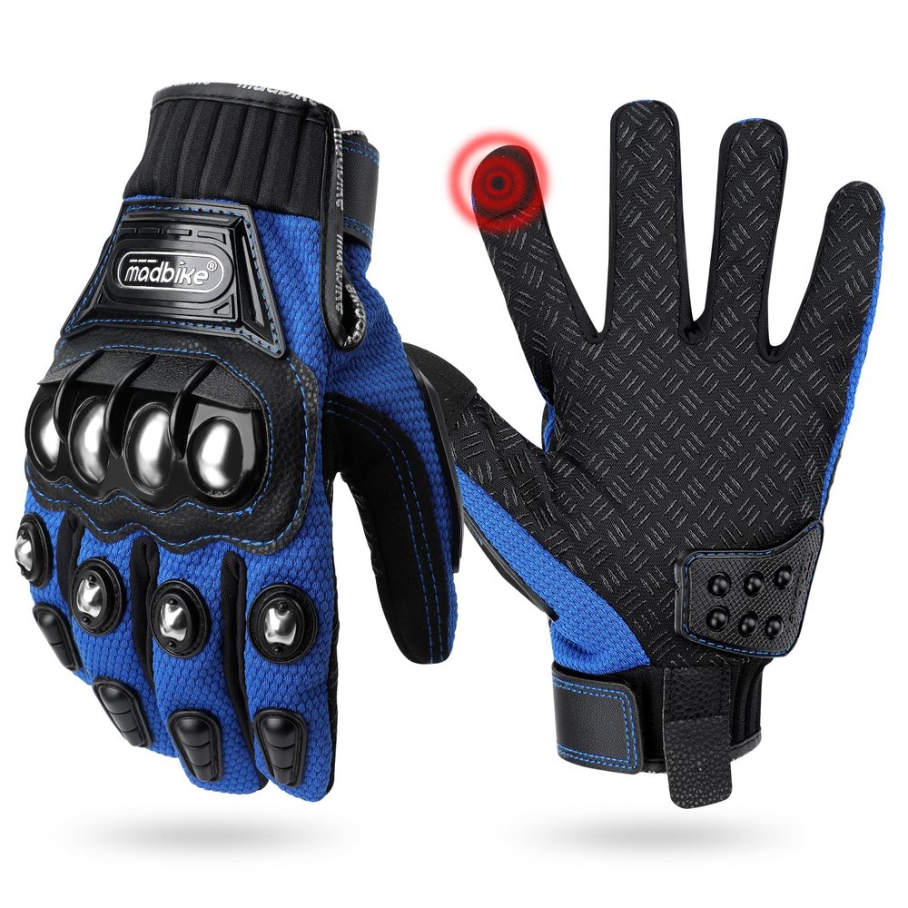 Deflife Motorcycle Gloves Air Flow Steel Knuckle Touchscreen BMX MX ATV MTB Motocross Dirt Bike Racing Downhill Gloves (Blue, Medium)