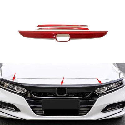 ANUNFRRE Car Accessories Fit For Honda Accord 10th Gen 2018 2019 2020 ABS Red Front Bumper Lip Upper Grill Molding Trim Cover + 2Pcs Eyelid Cover 3PCS Set
