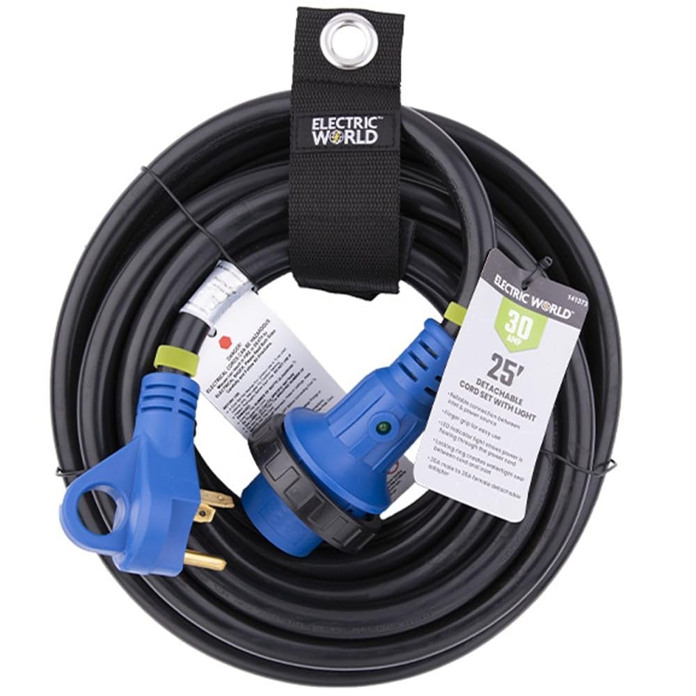 Electric World RV 30 Amp 25' Detachable Cordset with Light | Reliable RV Power Connection