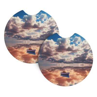 Car Cup Holder Coasters 2 Pack Boat & Cloud Printed Waterproof Insert Car Coasters Cup Holder Pad with A Finger Notch for Most Vehicles