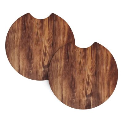 Car Cup Holder Coasters 2 Pack Brown Wood Grain Printed Waterproof Insert Car Coasters Cup Holder Pad with A Finger Notch for Most Vehicles