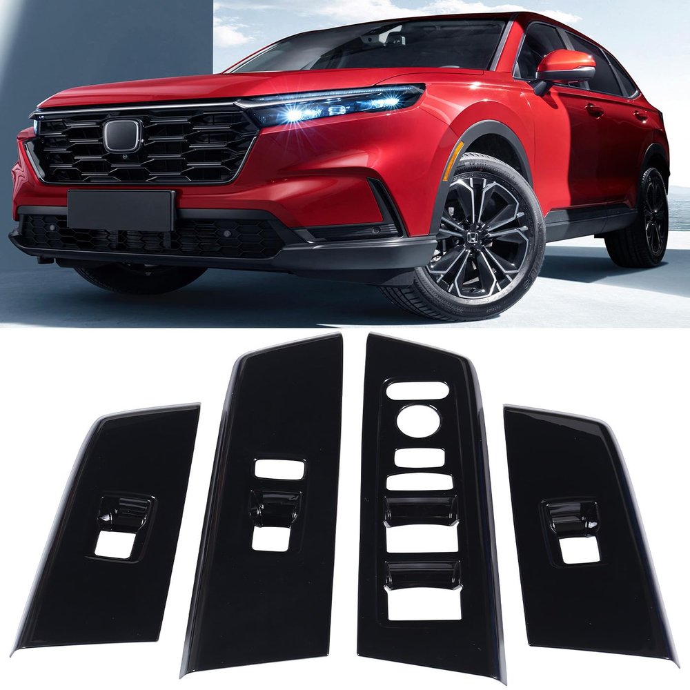 for 2023 2024 2025 2026 CRV Window Switch Protective Panel, Cool Sporty Window Control Protector Trims Molding for Honda CR-V LX, EX, EX-L, Sport Hybrid, Sport-L, Sport Touring- Gloss Black