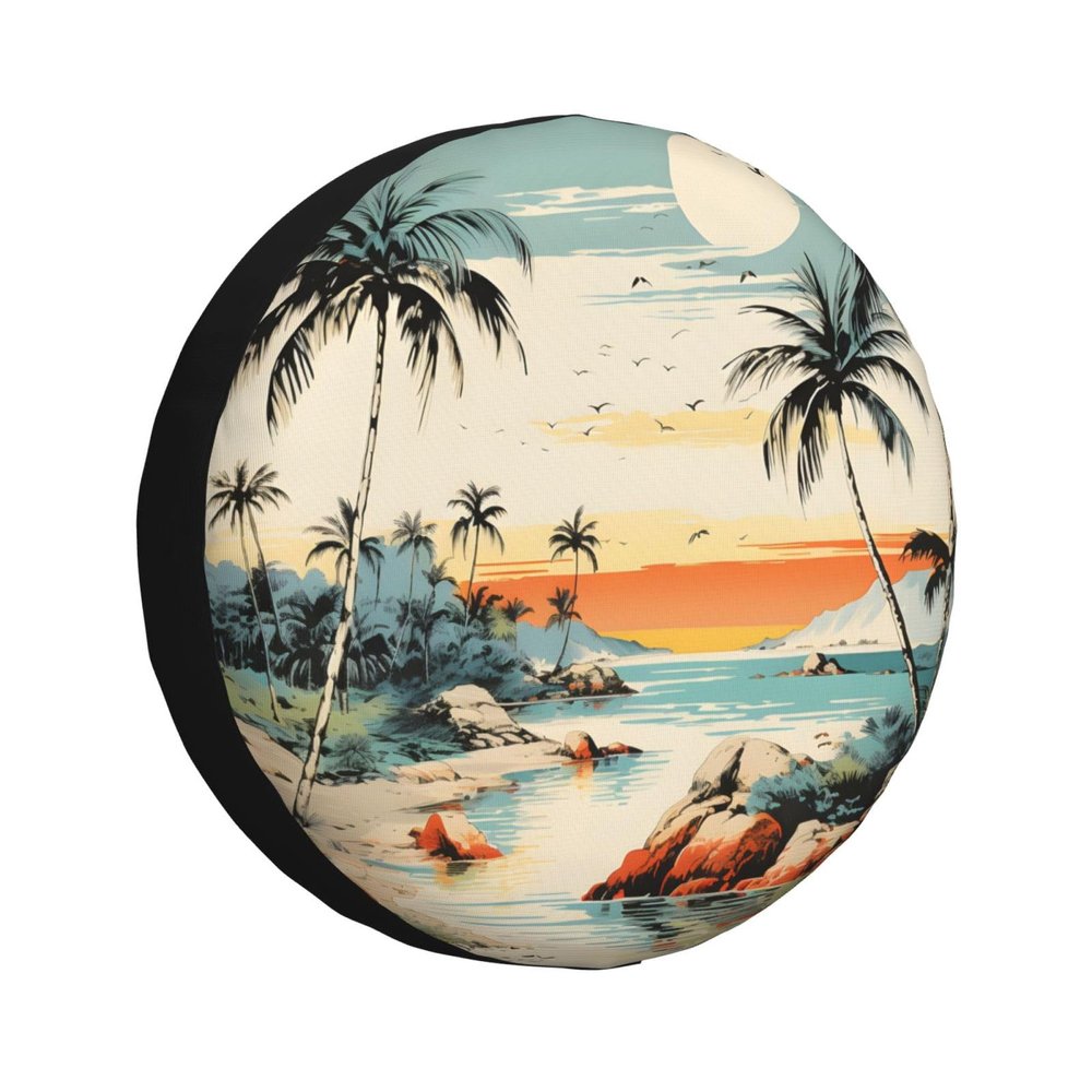 DXTKWL Spare Tire Cover 14 inch Vintage Tropical Palm Tree Beach Waterproof Dust-Proof Tire Covers Sun Protection Automotive Wheel Covers Fits for Trailers Cars Trucks RV Camper Jeep