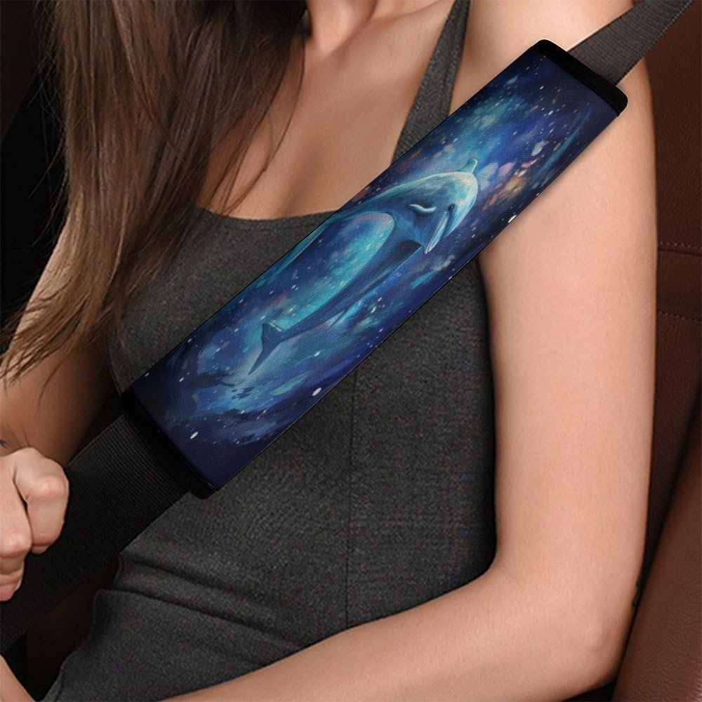 Foruidea Universal Car Seat Belt Pads Cover Dolphin Starry Sky Sea Water Planet Galaxy Seat Belt Shoulder Strap Covers Harness Pad for Women Adult Kids