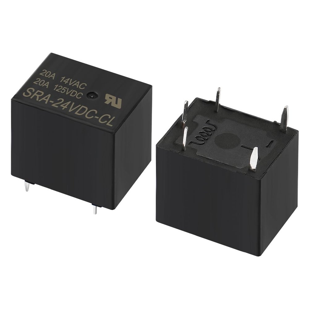 Baomain Mini PCB Power Relay 5 Pins SPDT 24VDC 20A/14VDC 20A/125VAC PCB Mount Electric Relay for Home Appliances SRA-24VDC-CL Black Pack of 2