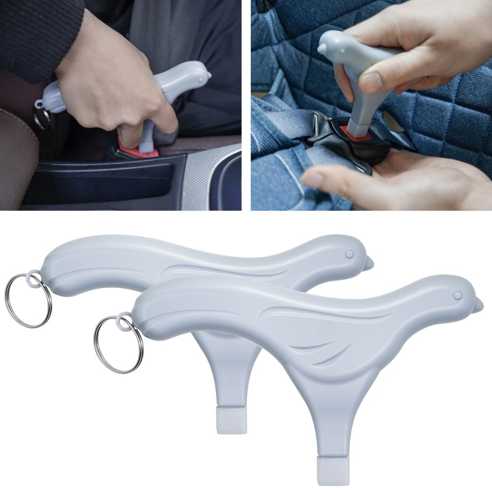 Buckle Release Tool - Compatible with Baby Car Seat, Stroller, Vehicle Buckle & Other Push Button Device - Easy Buckle Release Aid for Arthritis, Long Nails & Elderly (Pack of 2) (Grey)
