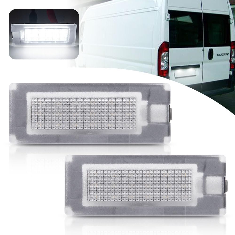 Mingrui test 2Pcs LED License Plate Lights for 2006-2019 Fiat Ducato Peugeot Boxer Jumper Bus Kasten LED Tag Light Assembly High Power 6500K Xenon White Led Rear Number Plate Lamp Replacement