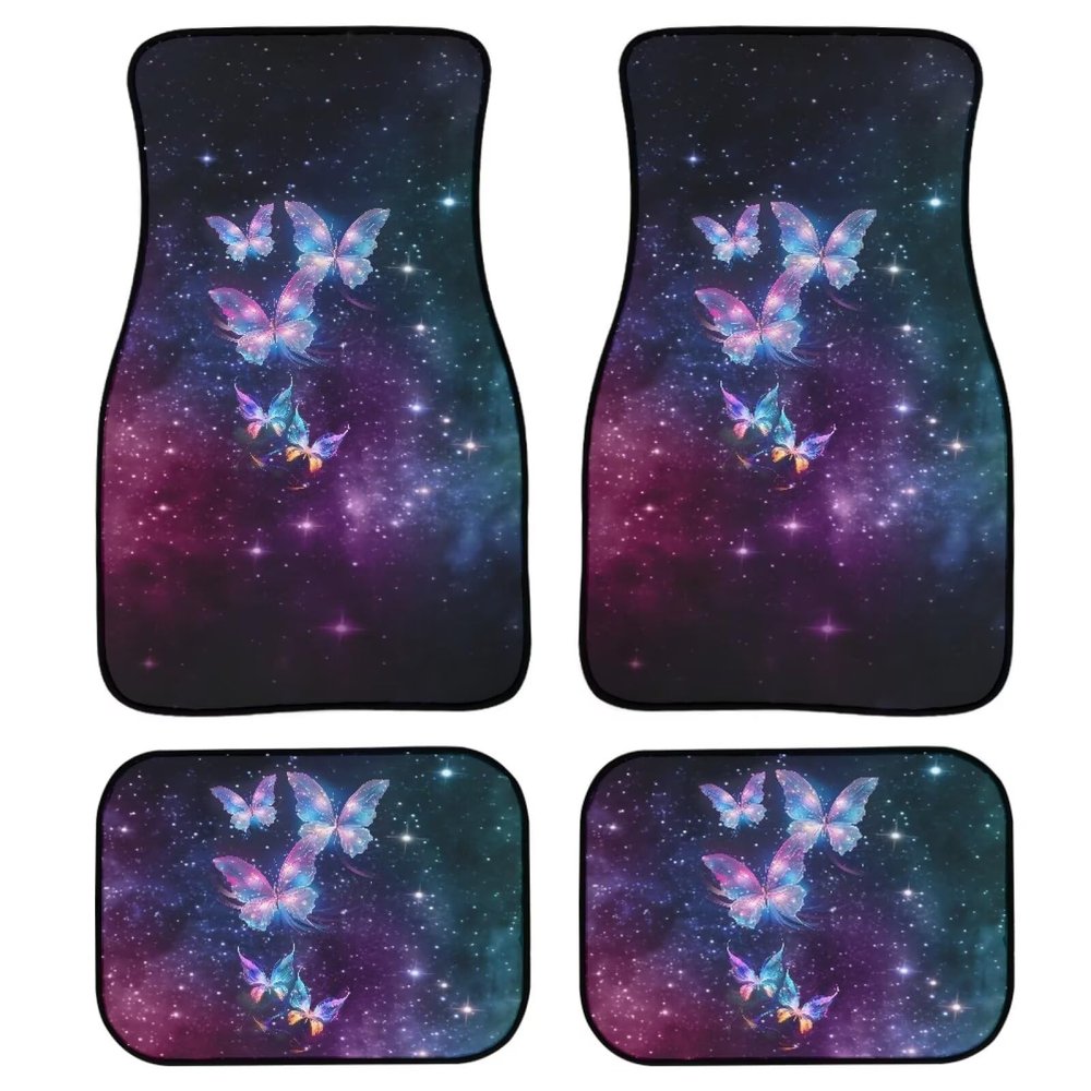 Suhoaziia Starry Butterfly Car Floor Mats Protection Rugs Set 4 PCS Universal Fit Front Driver Passenger & Rear Seat for Most Cars with Non Slip Rubber Backing for Women Men