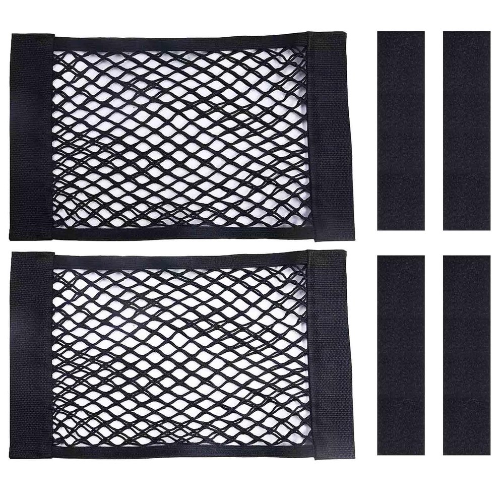 Ulifebetter 2PCS Universal Car Cargo Net with Adhesive Tape, 9.815.7in Trunk Storage Mesh Pocket Wall Mount Organizer Bag for Car RV SUV Boat Truck Camper Van Trailer (Black)