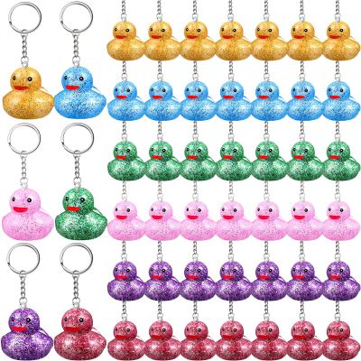 Deekin 48 Pcs Pride Rainbow Rubber Ducks Keychain Gay Pride Cruise Rubber Ducks for Colorful Birthday LGBT Party Favors Gift Favors (Glitter)