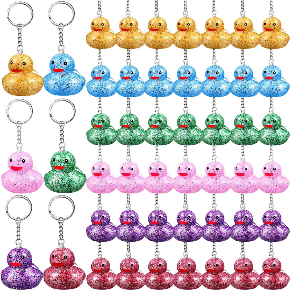 Deekin 48 Pcs Pride Rainbow Rubber Ducks Keychain Gay Pride Cruise Rubber Ducks for Colorful Birthday LGBT Party Favors Gift Favors (Glitter)