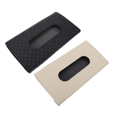 GLEAVI 2pcs Visor Tissue Box Napkin Container for Car Durable Artificial Tissue Dispenser Black and Beige Space-Saving Design for Easy Installation