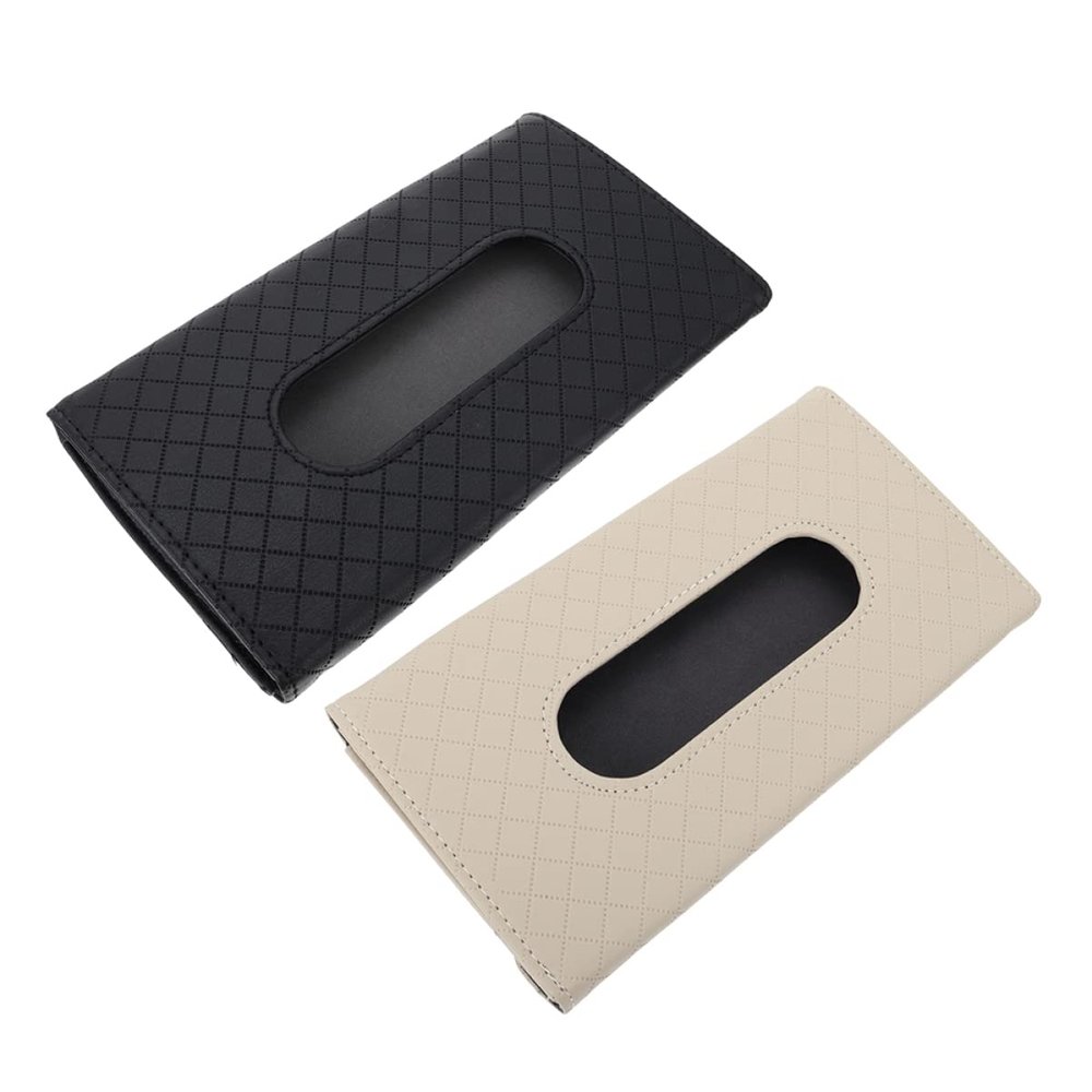 GLEAVI 2pcs Visor Tissue Box Napkin Container for Car Durable Artificial Tissue Dispenser Black and Beige Space-Saving Design for Easy Installation