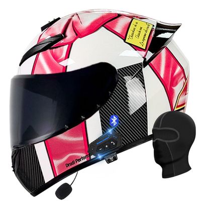 Motorcycle Bluetooth Full Face Helmet, Integrated Bluetooth Helmet, DOT/ECE Approved Full Face Flip Up Helmet, Multiple Vents Motorbike Helmet with Microphone for Adults 55-64CM
