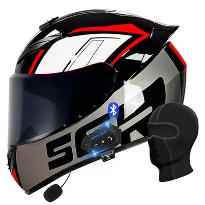 Motorcycle Bluetooth Full Face Helmet, Integrated Bluetooth Helmet, DOT/ECE Approved Full Face Flip Up Helmet, Multiple Vents Motorbike Helmet with Microphone for Adults 55-64CM