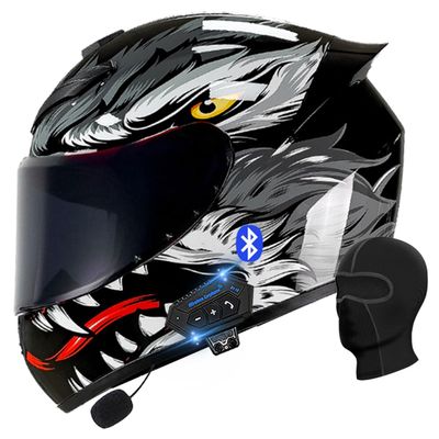 Motorcycle Bluetooth Full Face Helmet, Integrated Bluetooth Helmet, DOT/ECE Approved Full Face Flip Up Helmet, Multiple Vents Motorbike Helmet with Microphone for Adults 55-64CM
