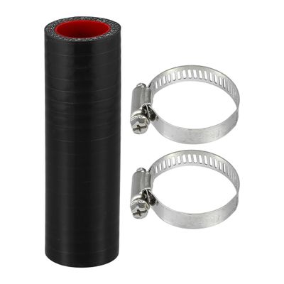 X AUTOHAUX 1 Set 22mm 0.87" ID 100mm 3.94" Length 0 Degree Black Red Car Silicone Hose with Clamps Coolant Hose Universal