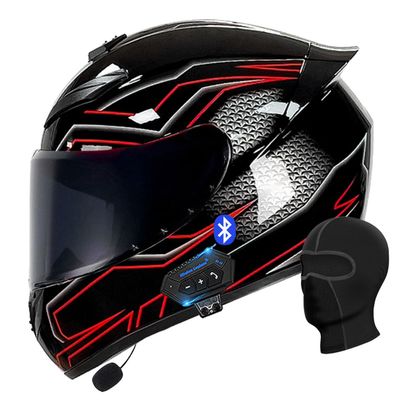 Motorcycle Bluetooth Full Face Helmet, Integrated Bluetooth Helmet, DOT/ECE Approved Full Face Flip Up Helmet, Multiple Vents Motorbike Helmet with Microphone for Adults 55-64CM