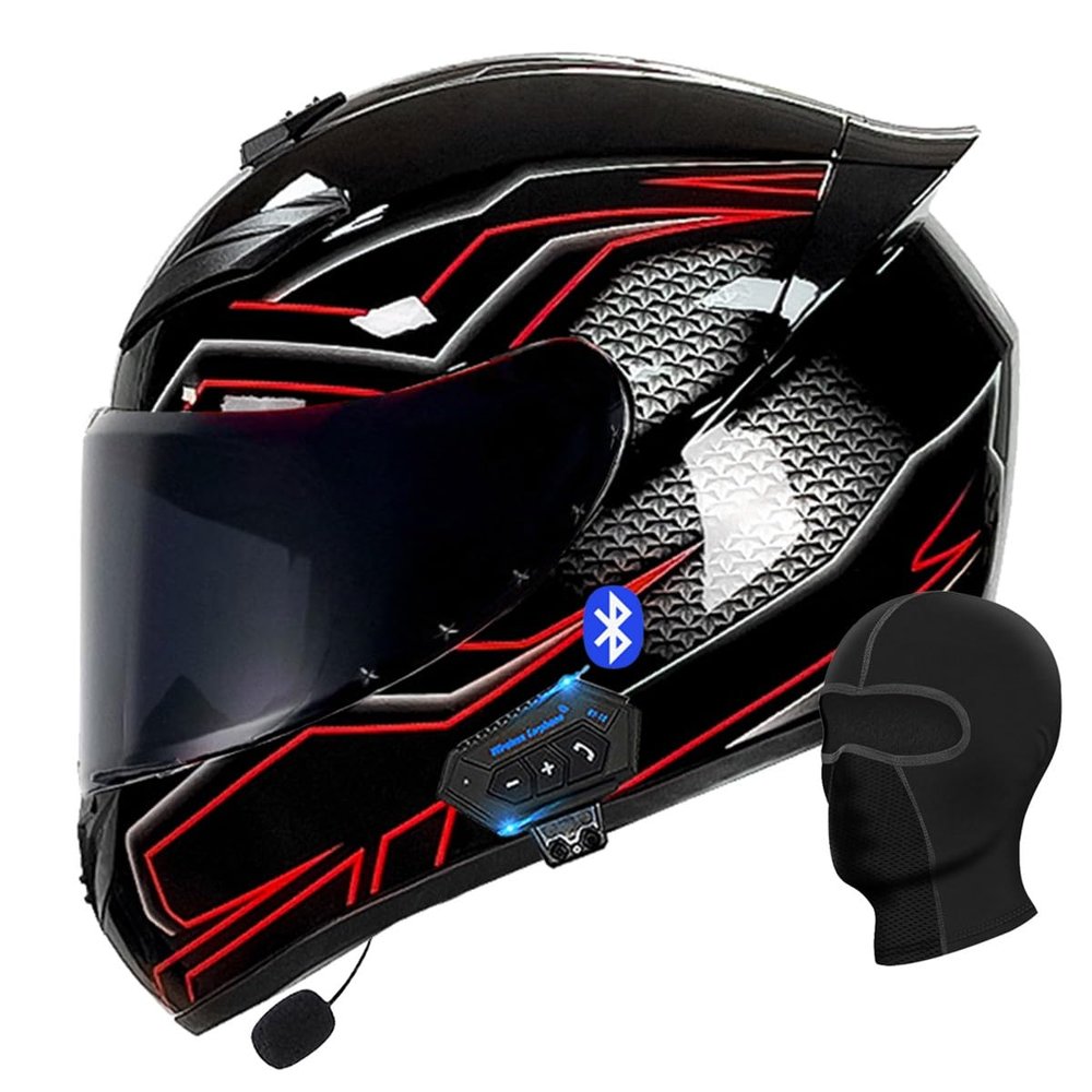 Motorcycle Bluetooth Full Face Helmet, Integrated Bluetooth Helmet, DOT/ECE Approved Full Face Flip Up Helmet, Multiple Vents Motorbike Helmet with Microphone for Adults 55-64CM